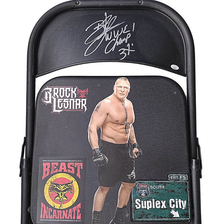 Brock Lesnar Signed Full Size Steel Metal Wrestling Chair WWE UFC JSA Authentic Auto Cert