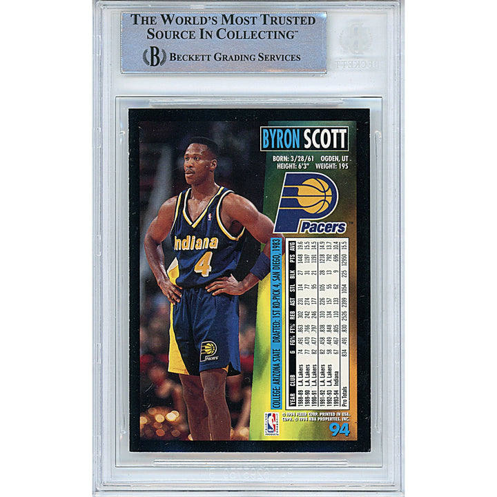 Byron Scott Signed Indiana Pacers 1994-95 NBA Fleer Basketball Card Beckett Auth Auto Slab
