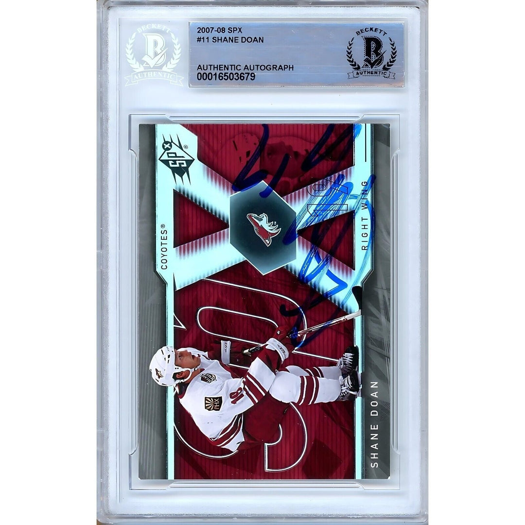 Hockey- Autographed- Shane Doan Phoenix Coyotes Signed 2007-08 Upper Deck SPx Trading Card Beckett Authentic Auto Slab Front