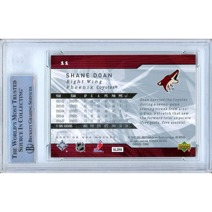 Hockey- Autographed- Shane Doan AZ Coyotes Signed 2007-08 Upper Deck SPx Trading Card Beckett Authentic Auto Slab Back