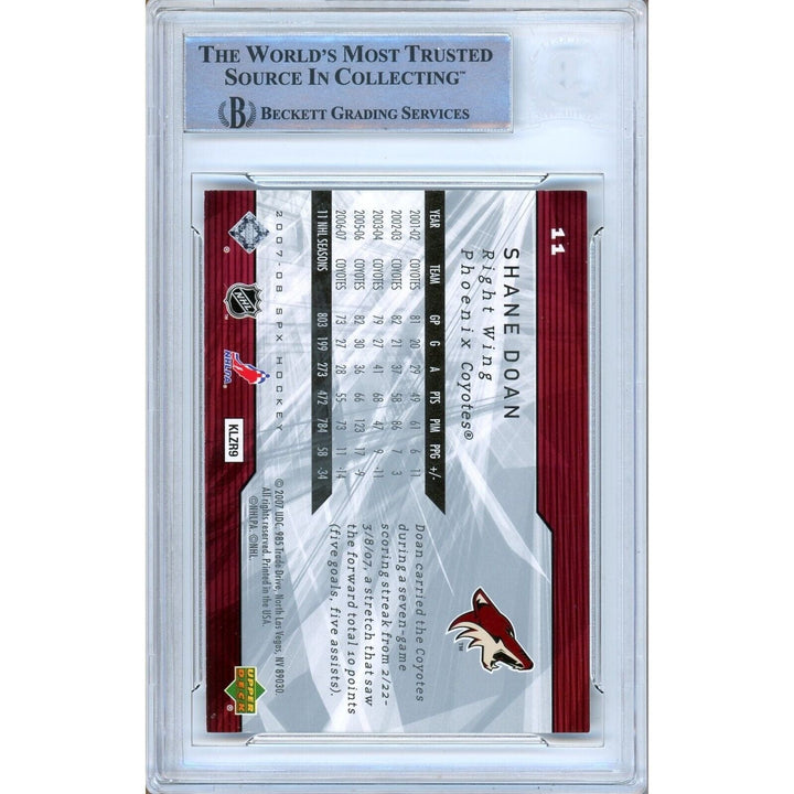 Hockey- Autographed- Shane Doan Phx Coyotes Signed 2007-08 Upper Deck SPx Trading Card Beckett Authentic Auto Slab Back