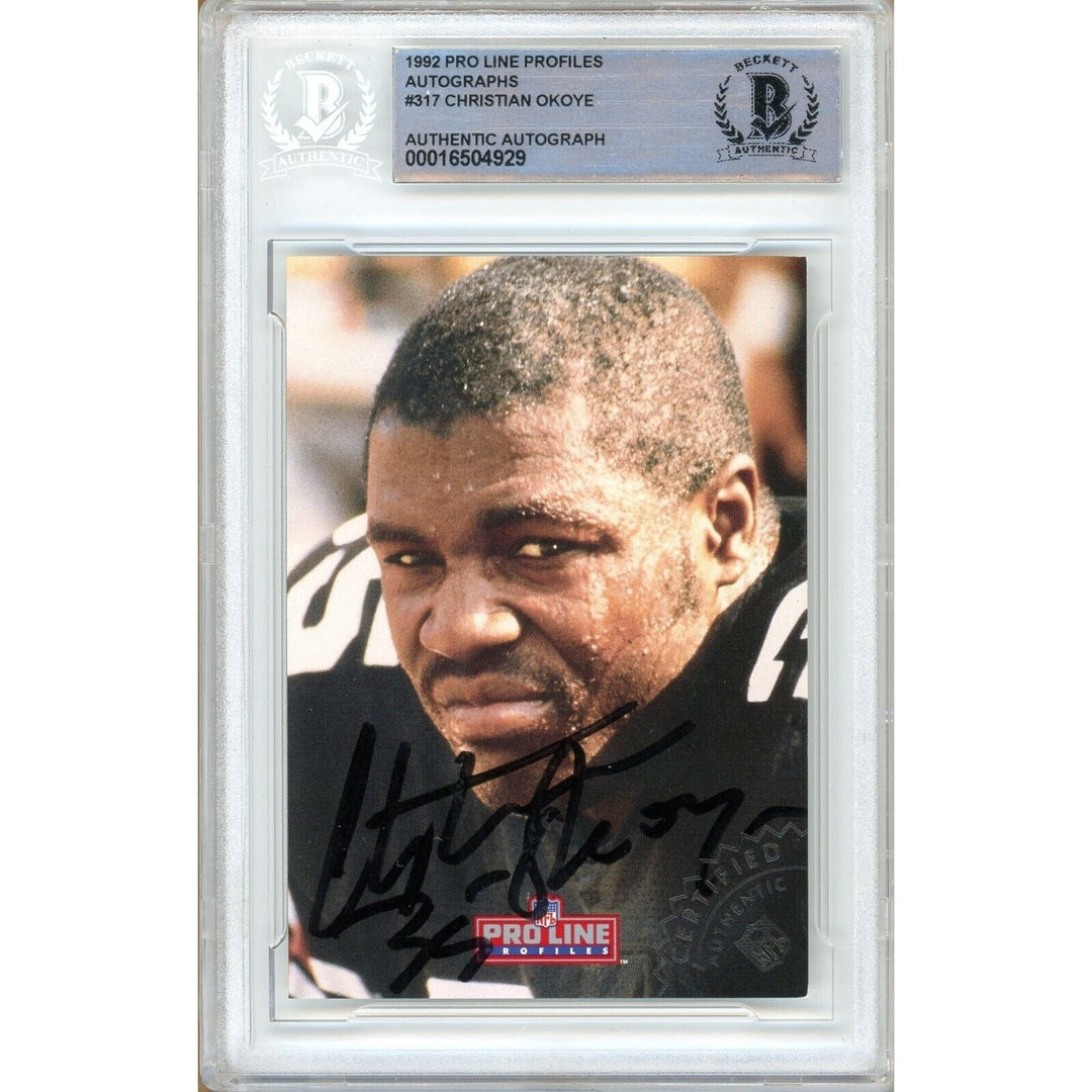 Christian Okoye KC Chiefs Signed 1992 Pro Line Profiles Card Beckett Authentic Auto Slab