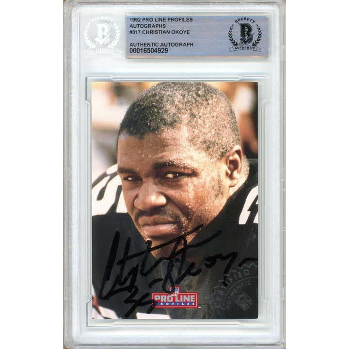 Christian Okoye KC Chiefs Signed 1992 Pro Line Profiles Card Beckett Authentic Auto Slab