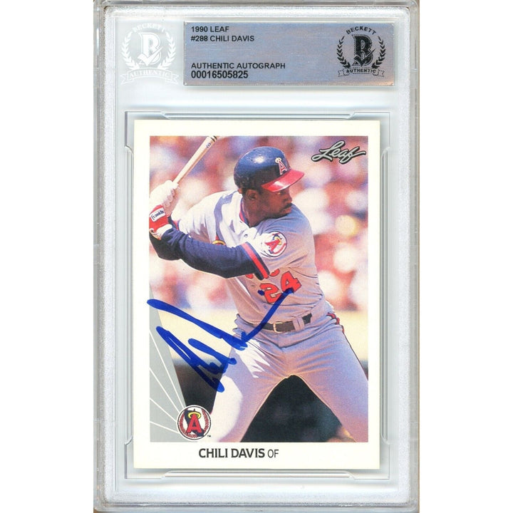 Chili Davis Los Angeles Angels Signed 1990 Leaf Baseball Card Beckett Auth Auto Slab