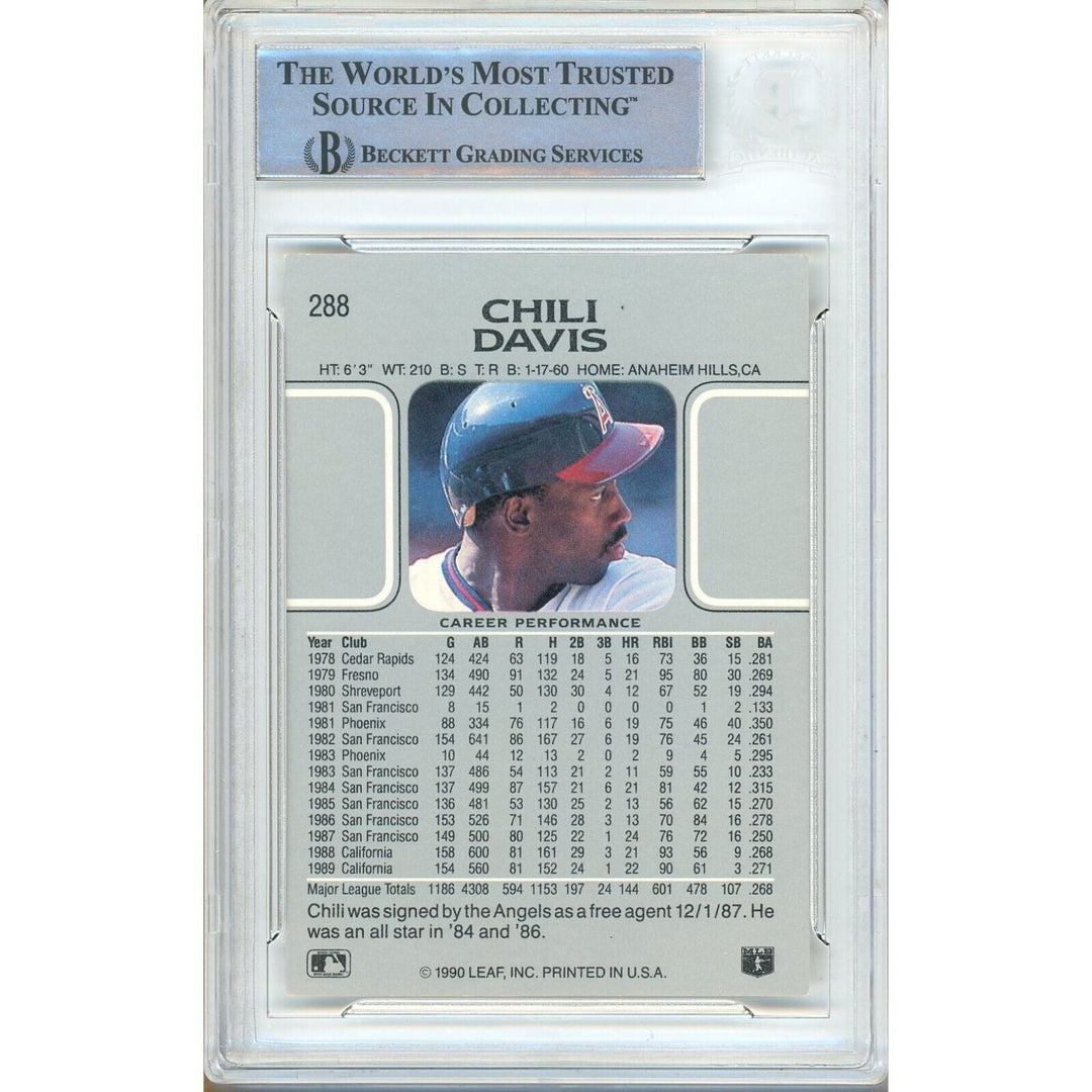 Chili Davis Los Angeles Angels Signed 1990 Leaf Baseball Card Beckett Auth Auto Slab