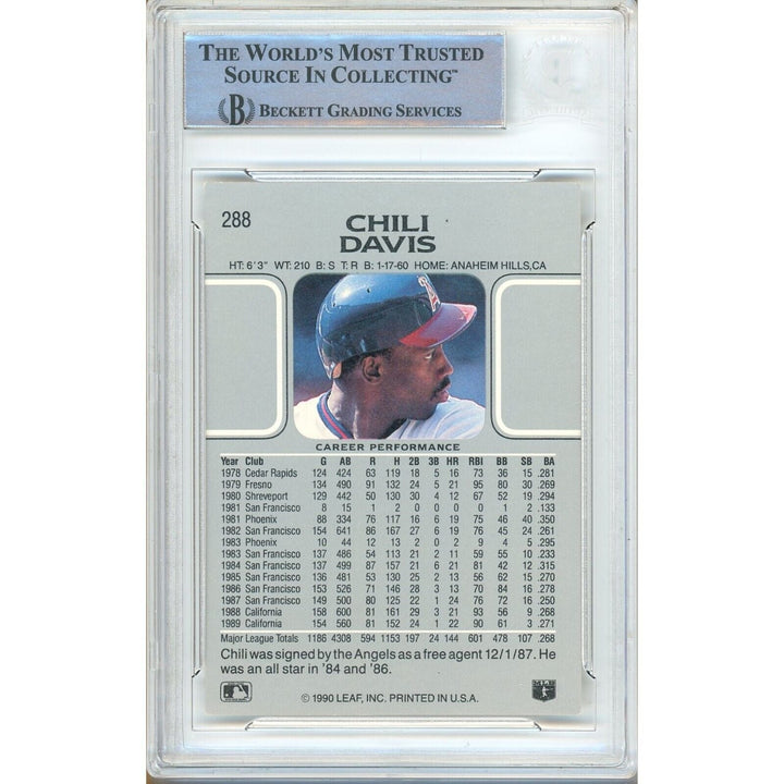 Chili Davis Los Angeles Angels Signed 1990 Leaf Baseball Card Beckett Auth Auto Slab