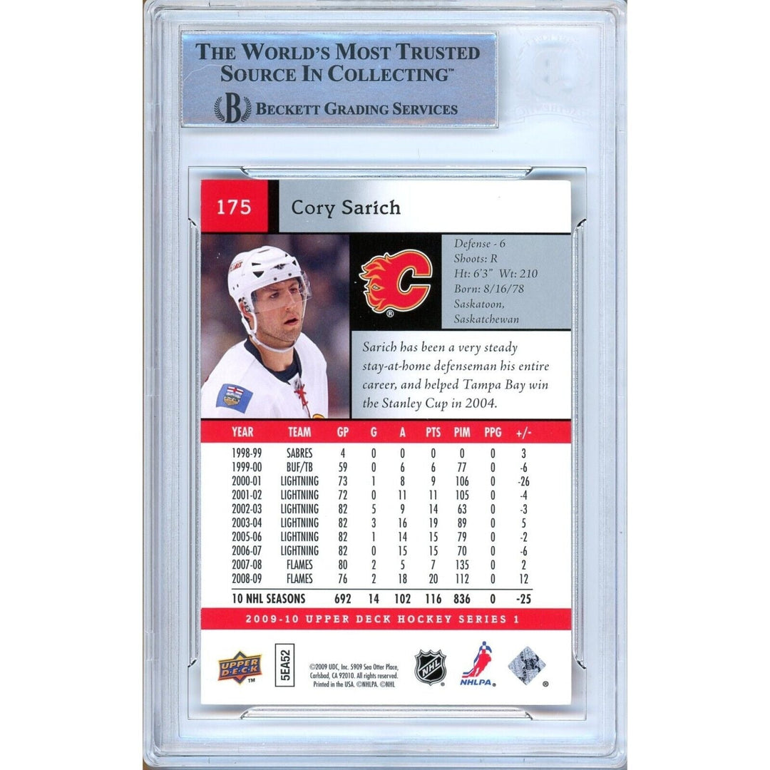Cory Sarich Calgary Flames Signed 2009-10 Upper Deck Hockey Card BAS Auth Auto Slab