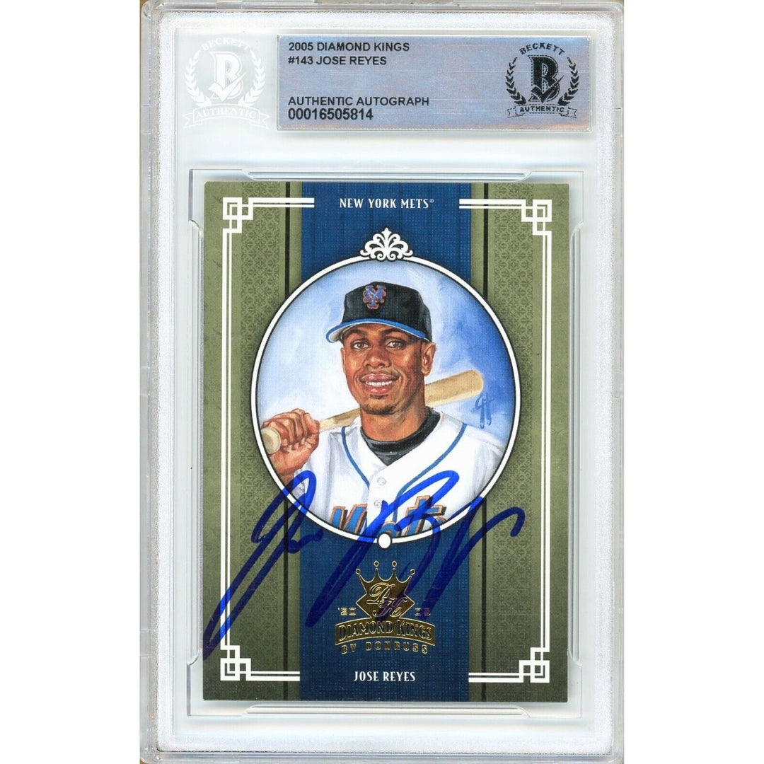 Jose Reyes New York Mets Signed 2005 Diamond Kings Baseball Card BAS Auth Auto Slab