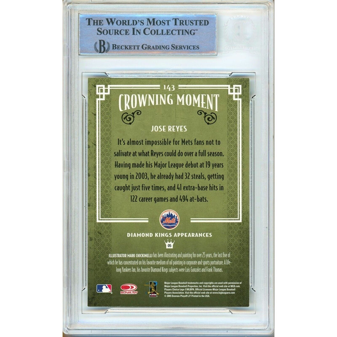Jose Reyes New York Mets Signed 2005 Diamond Kings Baseball Card BAS Auth Auto Slab