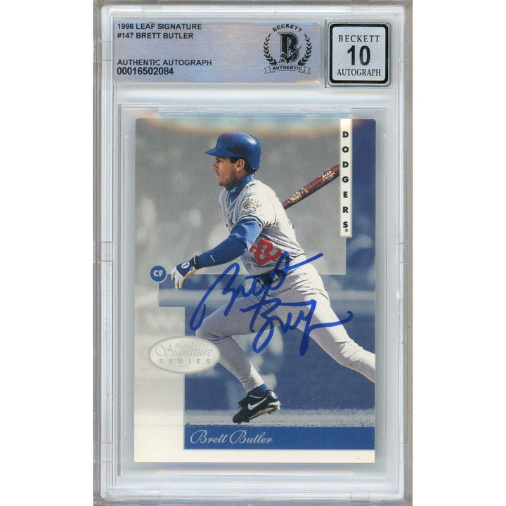 Brett Butler LA Dodgers Signed 1996 Leaf Signature Card BAS BGS Auto 10 Graded Slab