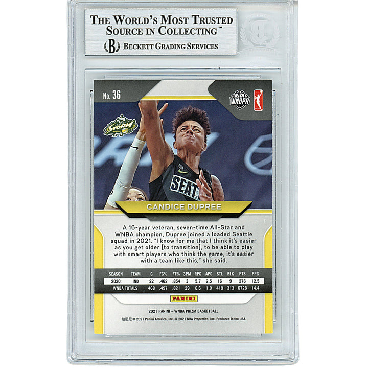 Candice Dupree Signed Seattle Storm 2021 Panini Prizm WNBA Basketball Card Beckett Slab