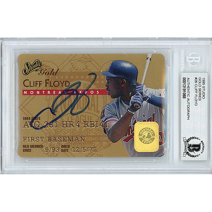 Cliff Floyd Signed Montreal Expos 1995 Studio Gold Insert Baseball Card Beckett Auth Auto
