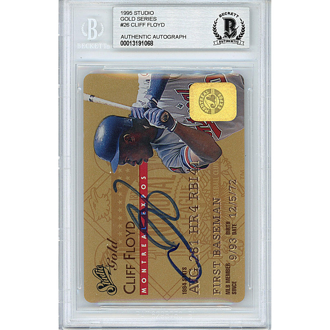 Cliff Floyd Signed Montreal Expos 1995 Studio Gold Insert Baseball Card Beckett Auth Auto