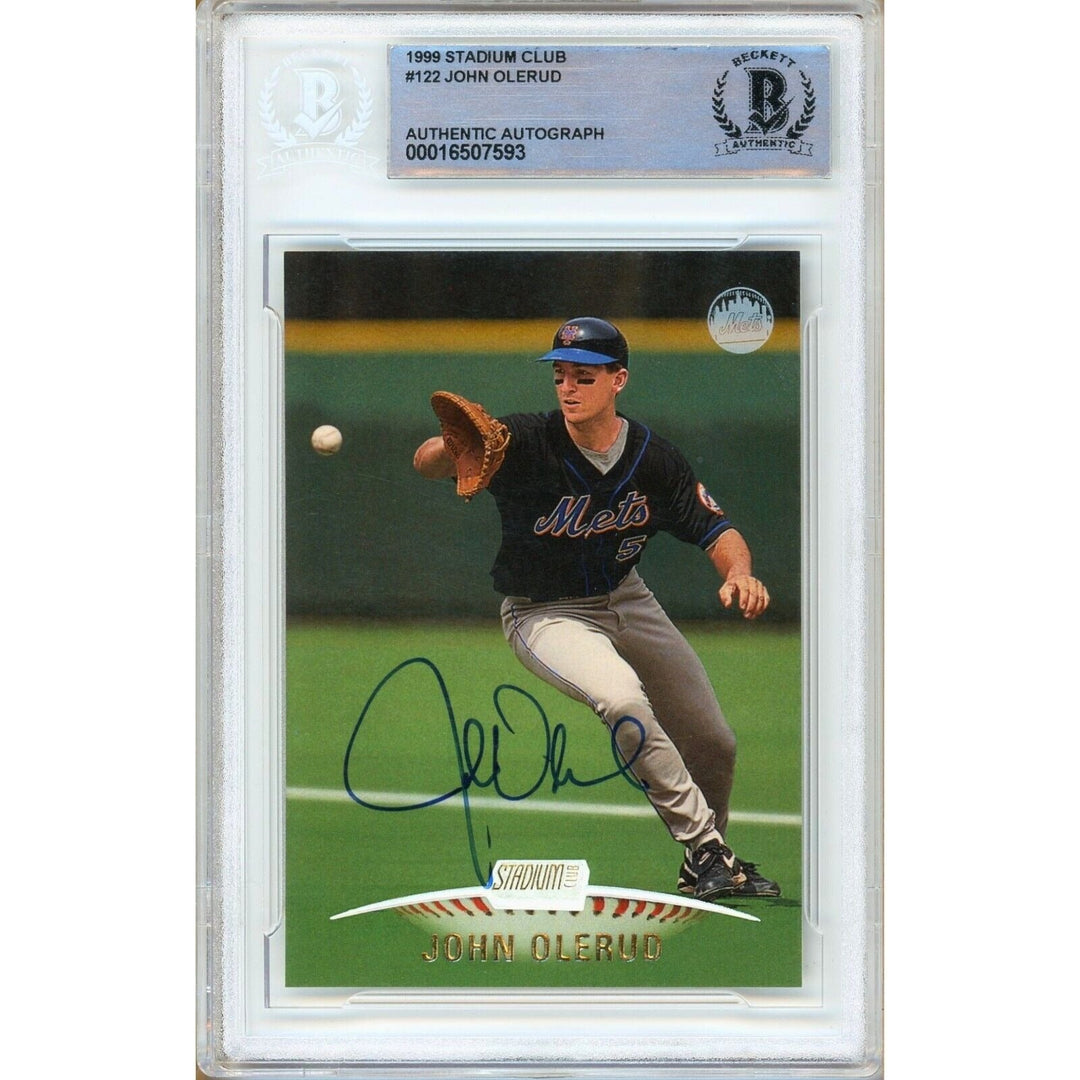 John Olerud New York Mets Signed 1999 Stadium Club Baseball Card BAS Auth Auto Slab