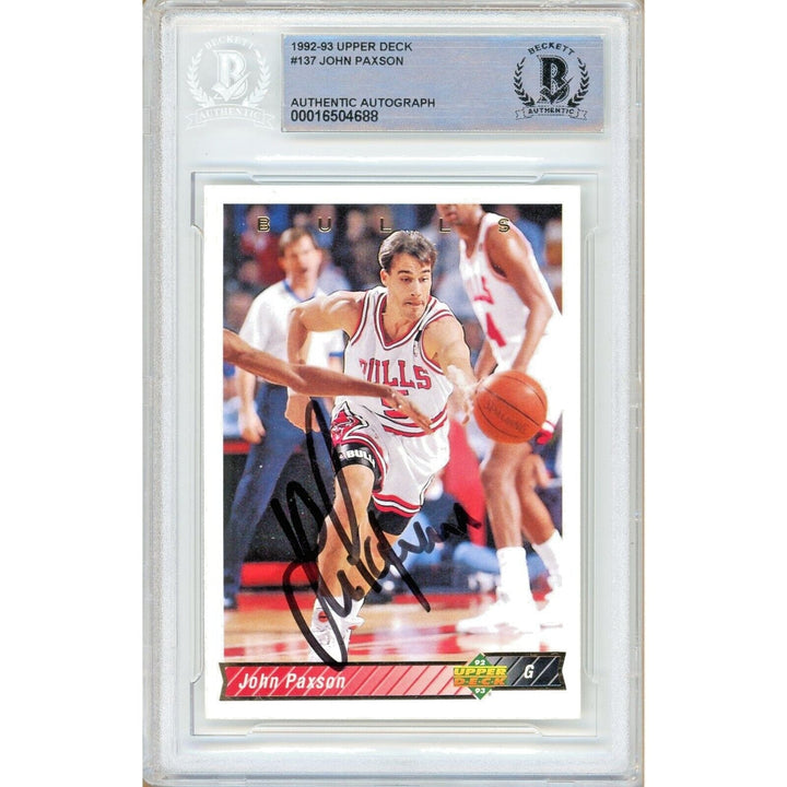 John Paxson Chicago Bulls Signed 1992-93 Upper Deck Basketball Card BAS Auth Auto Slab