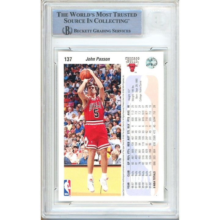 John Paxson Chicago Bulls Signed 1992-93 Upper Deck Basketball Card BAS Auth Auto Slab