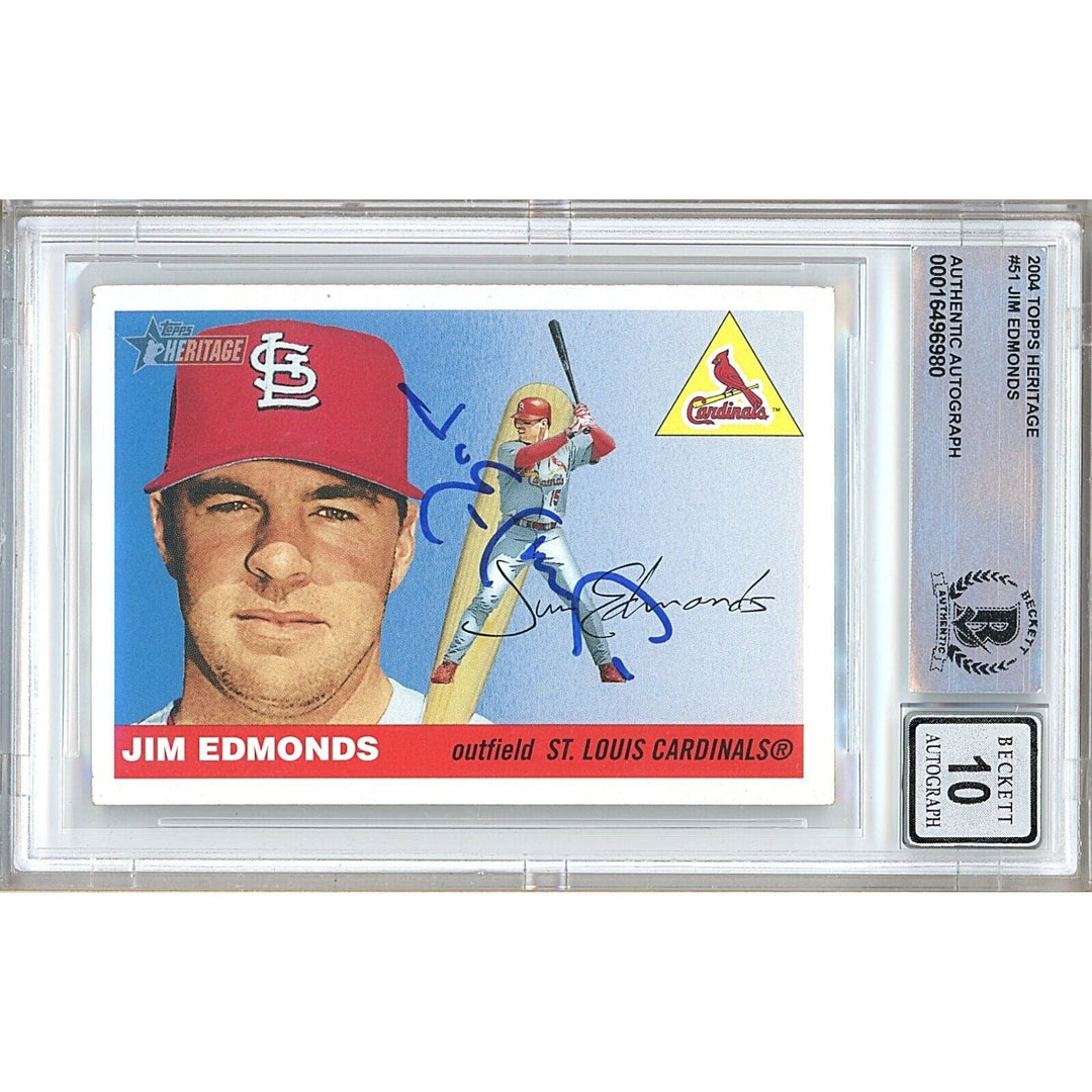 Jim Edmonds St Louis Cardinals Signed 2004 Topps Heritage Card BGS Auto 10 Graded