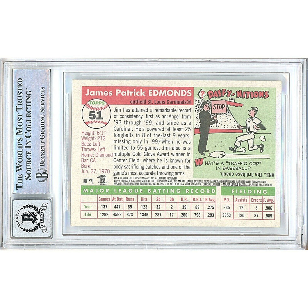 Jim Edmonds St Louis Cardinals Signed 2004 Topps Heritage Card BGS Auto 10 Graded