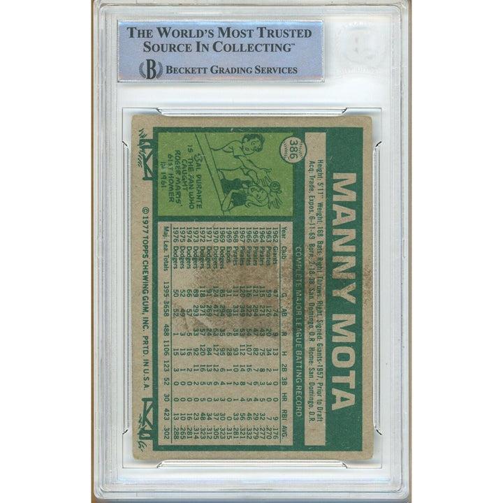 Manny Mota Los Angeles Dodgers Signed 1977 Topps Baseball Card Beckett Auth Auto Slab