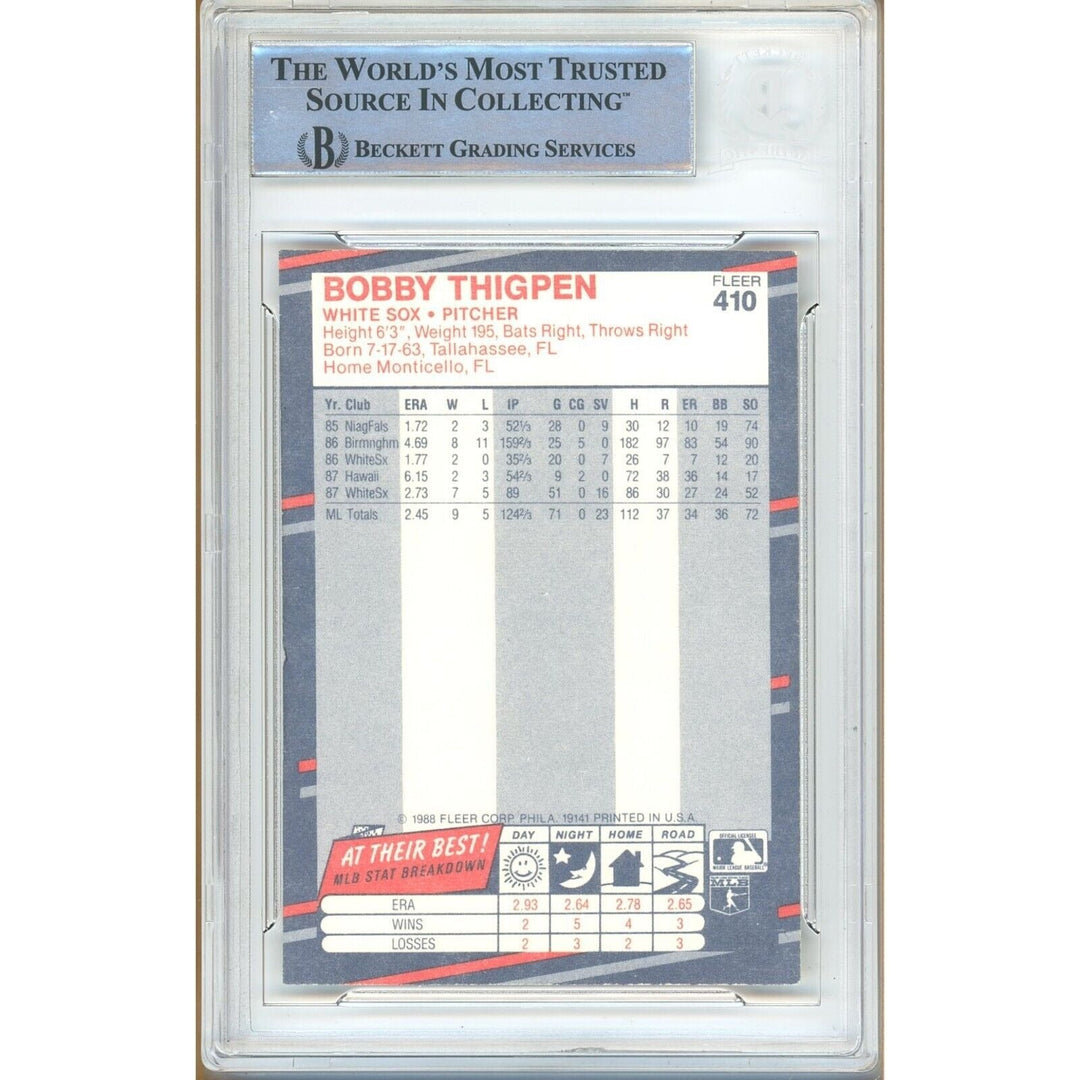 Bobby Thigpen White Sox Signed 1988 Fleer Baseball Card Beckett Authentic Auto Slab