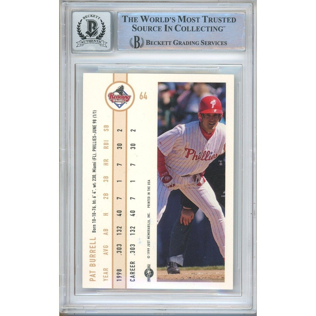 Pat Burrell Philadelphia Phillies Signed 1999 Just Baseball Card BGS Auto 10 Graded Slab