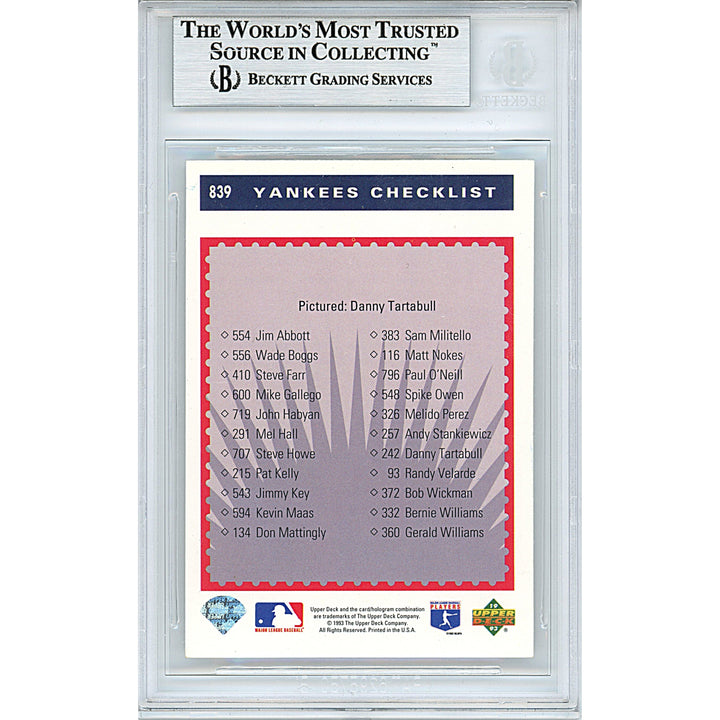 Danny Tartabull Autographed New York Yankees 1993 Upper Deck Baseball Card Beckett