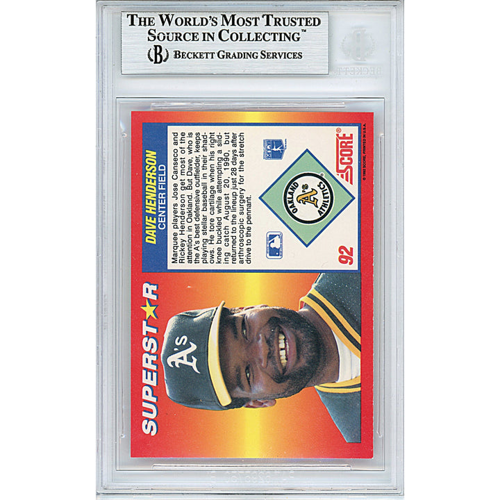 Dave Henderson Signed Oakland Athletics 1992 Score Baseball Card Beckett Auth Auto Slab