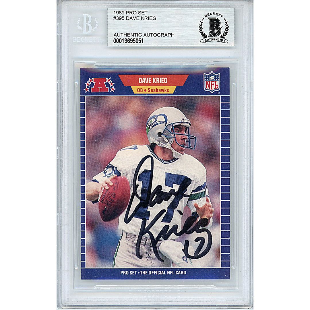 Dave Krieg Signed Seattle Seahawks 1989 NFL Pro Set Football Card Beckett Auth Auto Slab