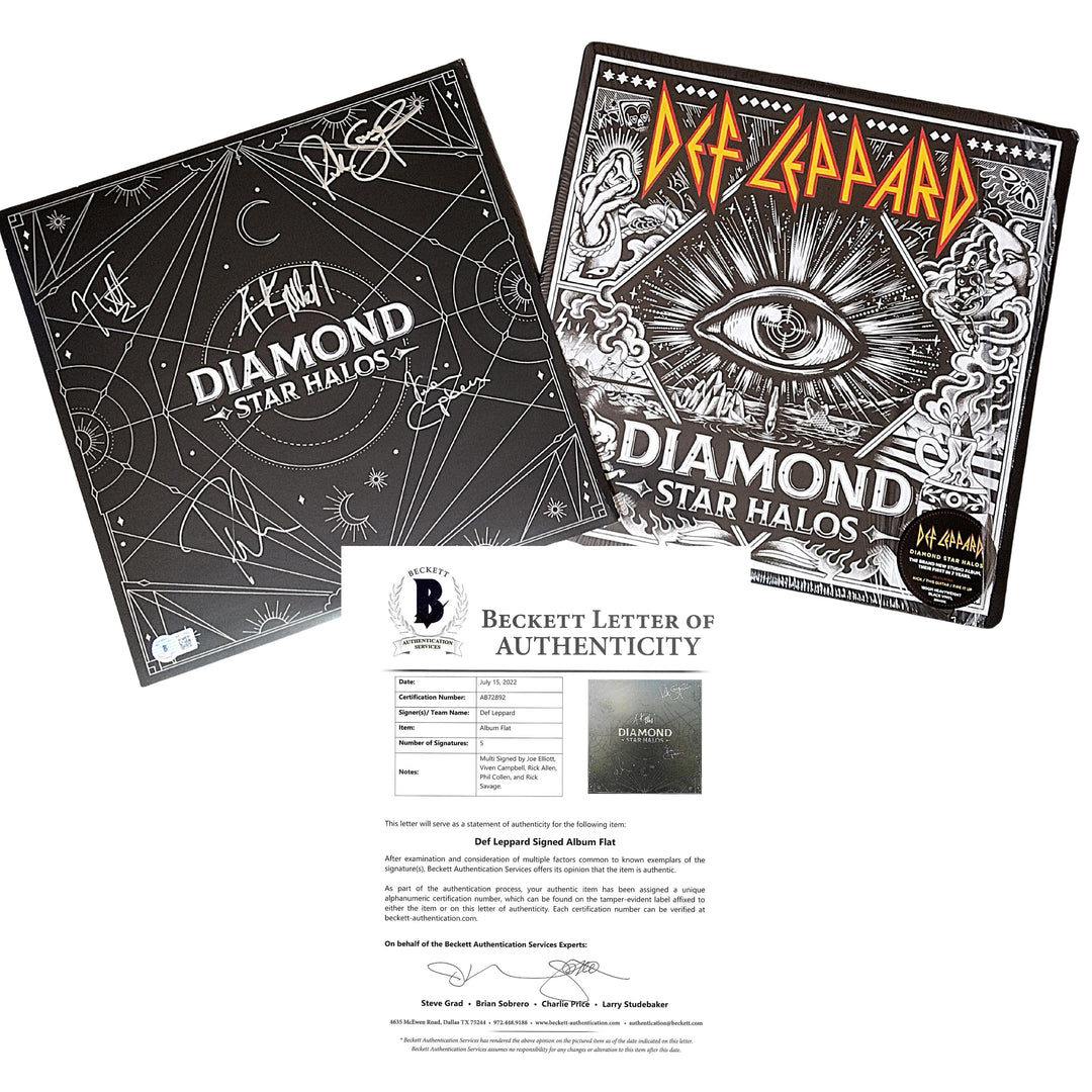 Def Leppard Signed Diamond Star Halos Vinyl Record Album Flat Beckett Authentic Auto COA