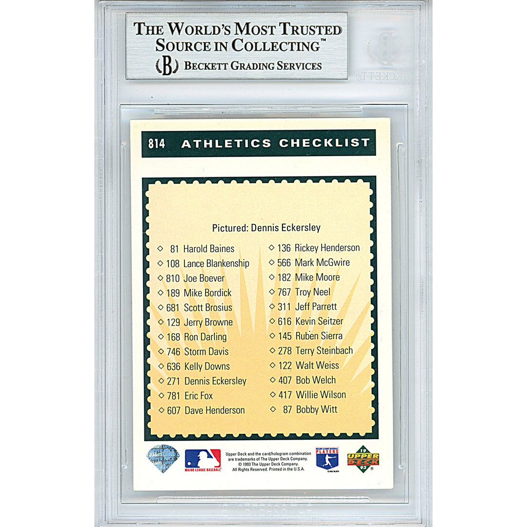 Dennis Eckersley Signed Oakland Athletics 1993 Upper Deck Baseball Card Beckett Slabbed