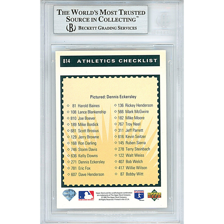 Dennis Eckersley Signed Oakland Athletics 1993 Upper Deck Baseball Card Beckett Slabbed