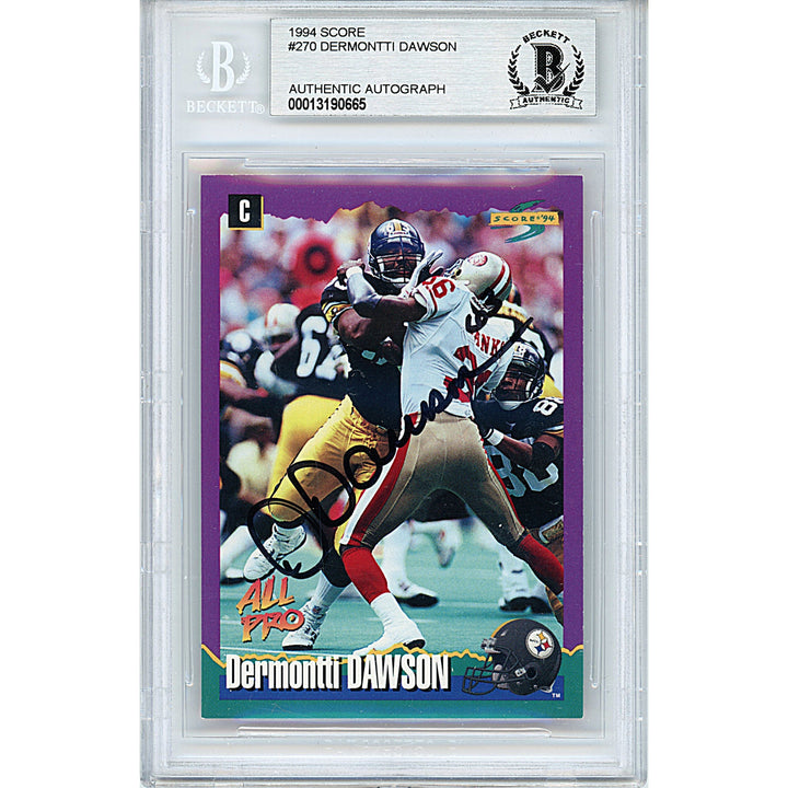 Dermontti Dawson Signed Pittsburgh Steelers 1994 Score Football Trading Card Beckett Slabbed