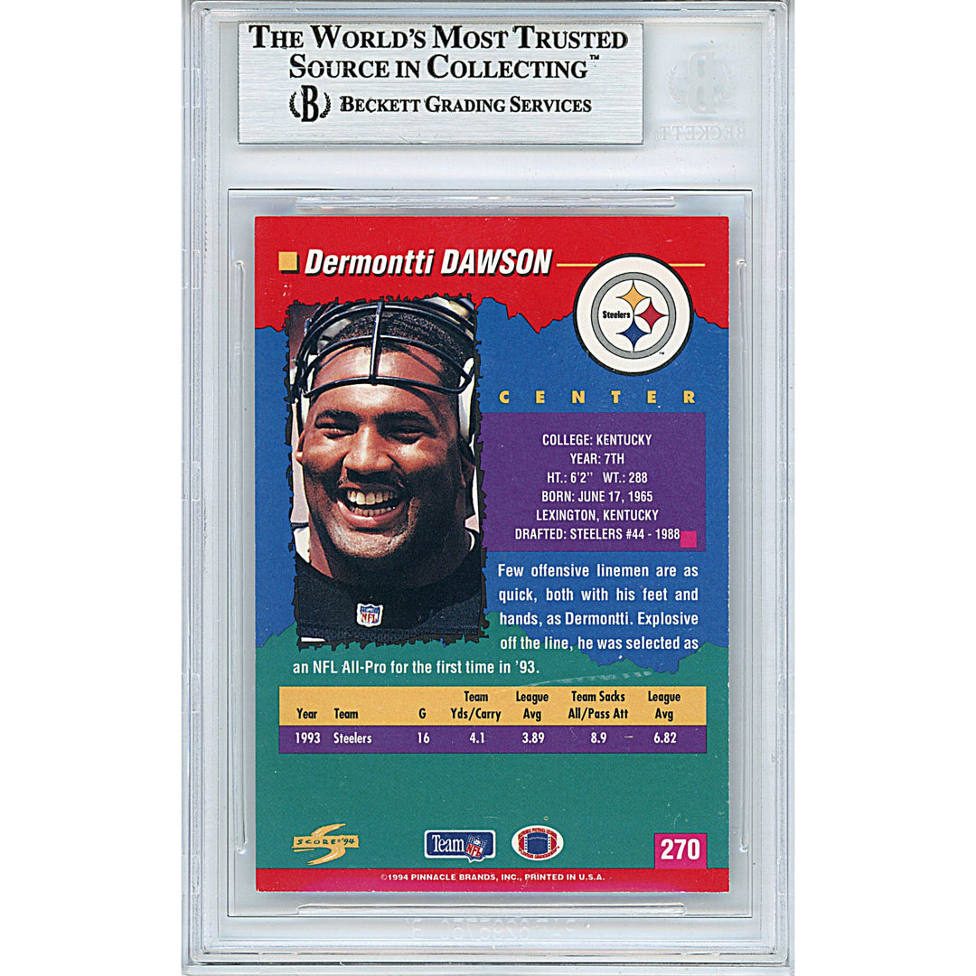 Dermontti Dawson Signed Pittsburgh Steelers 1994 Score Football Trading Card Beckett Slabbed