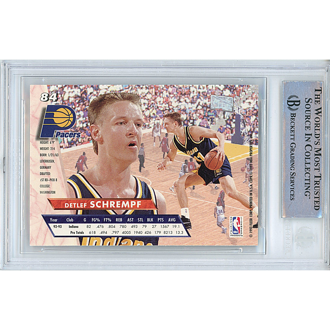 Detlef Schrempf Signed Indiana Pacers 1993-94 Fleer Ultra Basketball Card Beckett Slab