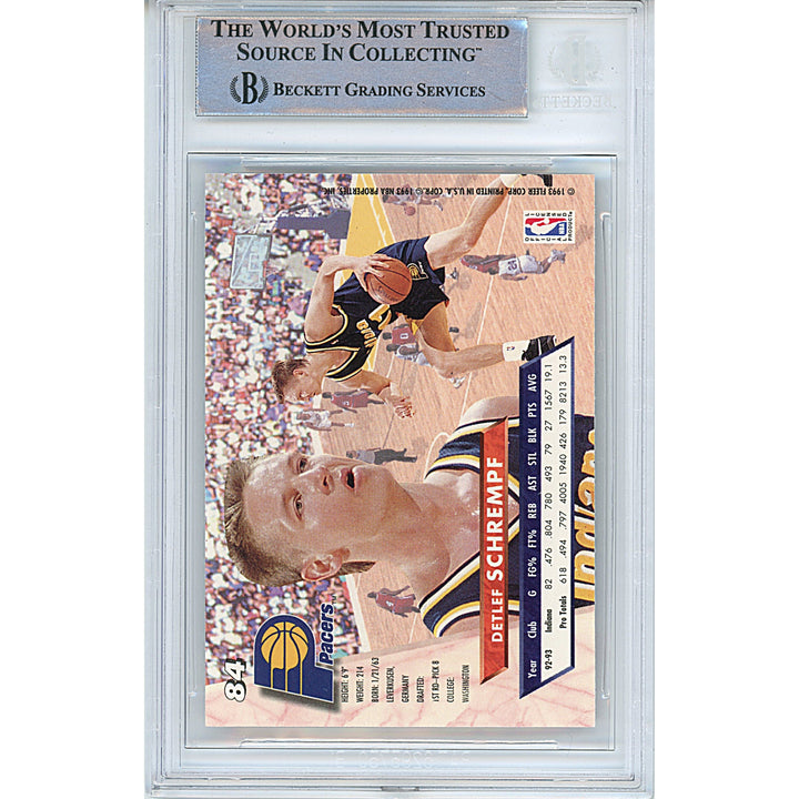Detlef Schrempf Signed Indiana Pacers 1993-94 Fleer Ultra Basketball Card Beckett Slab