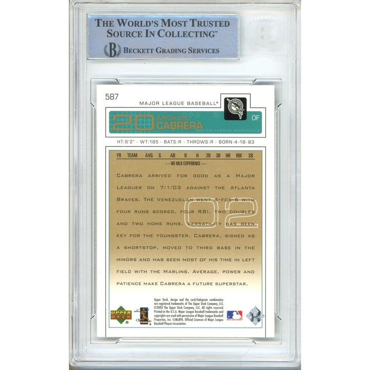 Miguel Cabrera Miami Marlins Signed 2003 Upper Deck Rookie Card BAS Auth Auto Slab