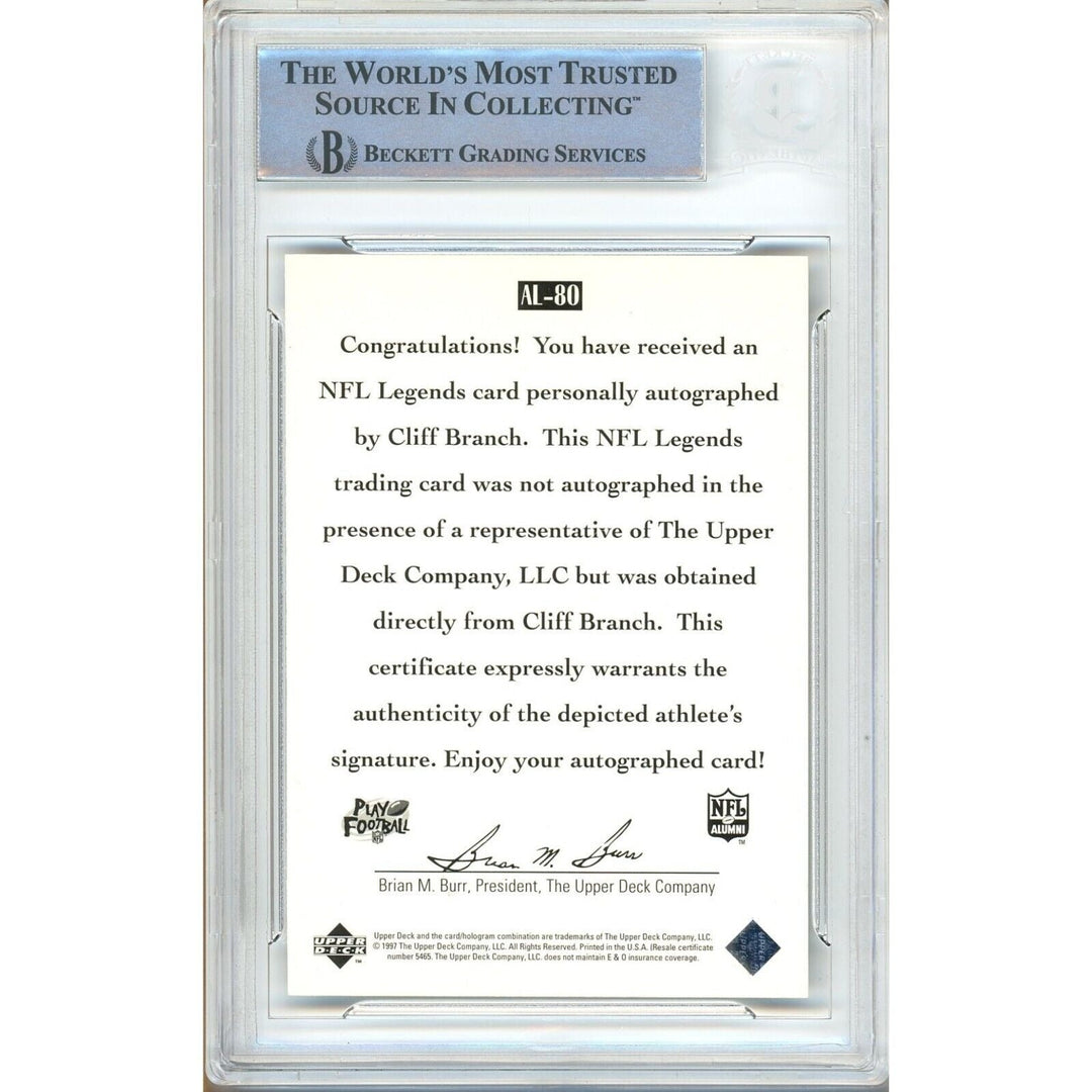 Cliff Branch Las Vegas Raiders Signed 1997 Upper Deck Legends Card BAS Auth Auto Slab
