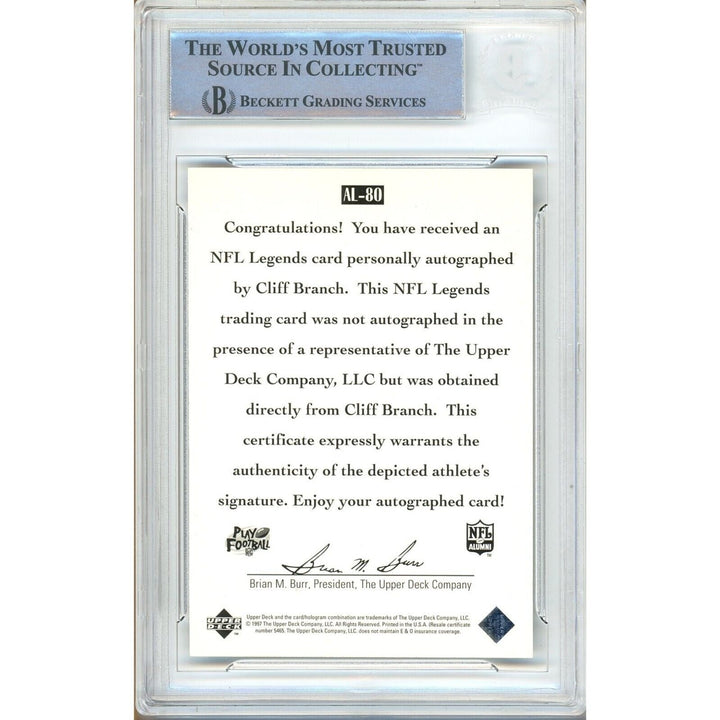 Cliff Branch Las Vegas Raiders Signed 1997 Upper Deck Legends Card BAS Auth Auto Slab