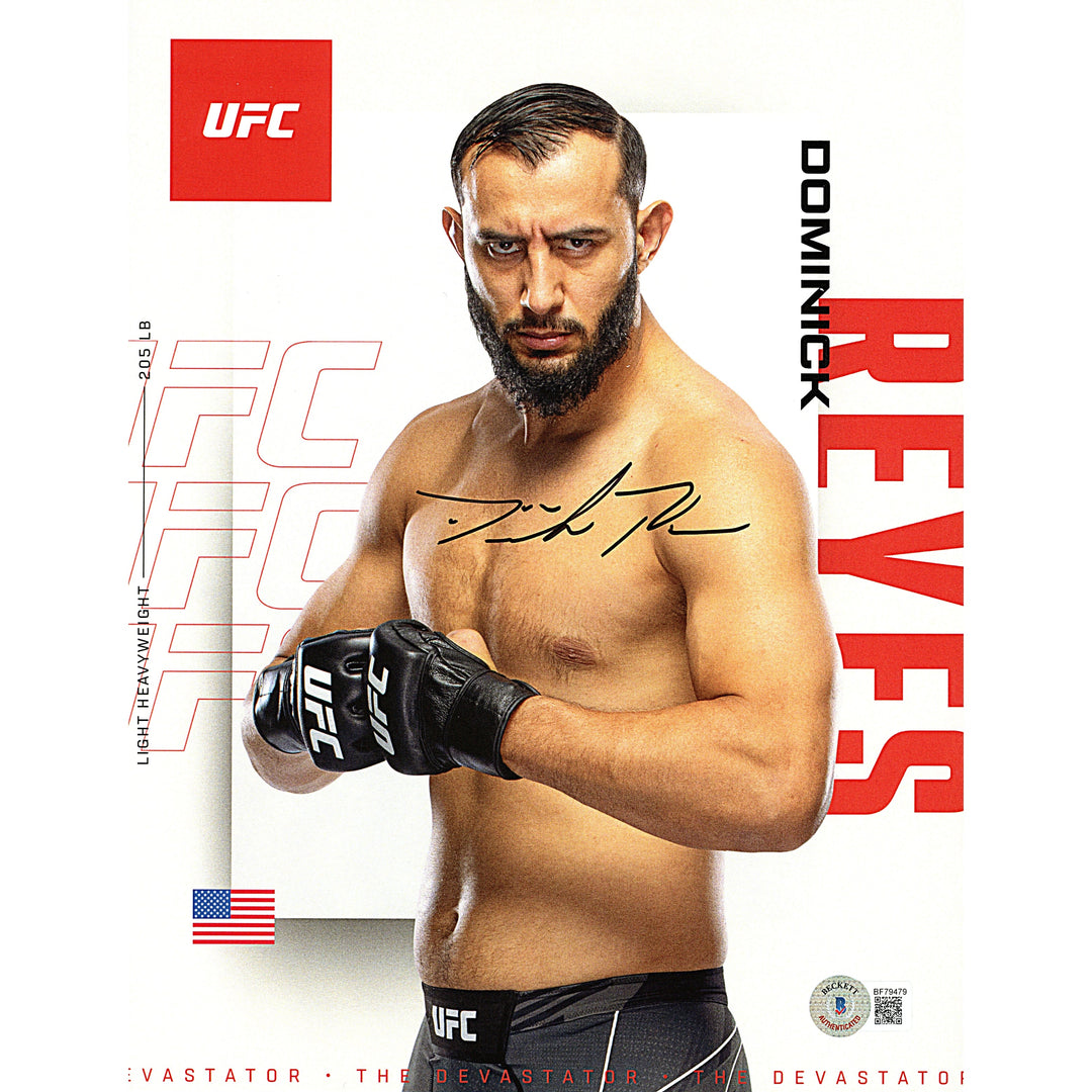 Dominick Reyes SIgned UFC 8.5x11 Inch Photo MMA Beckett Certified Authentic Auto COA