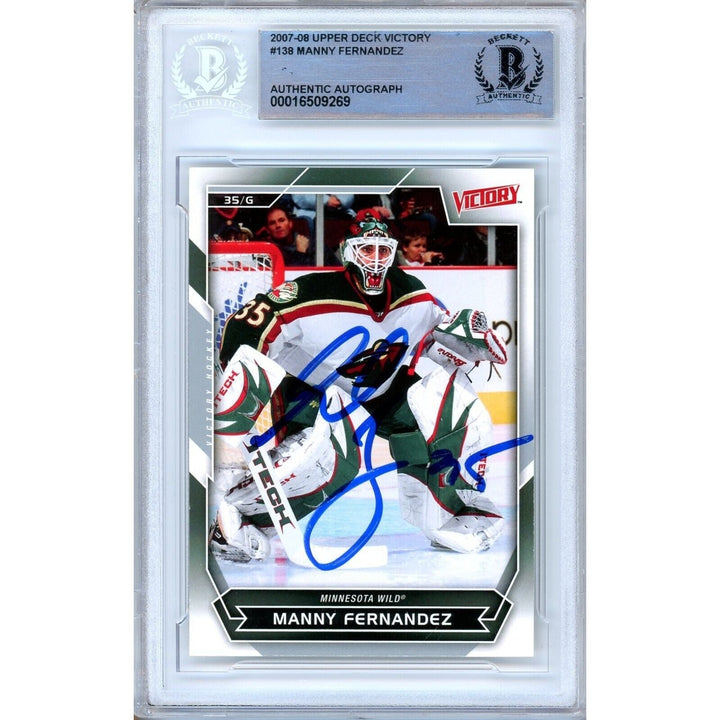 Manny Fernandez Minnesota Wild Signed 2007-08 UD Victory Card Beckett Auth Auto Slab