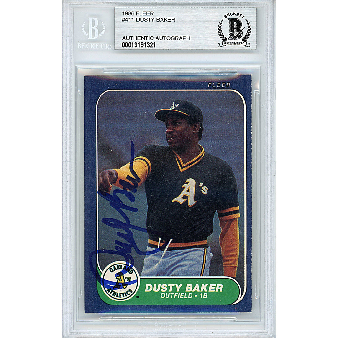 Dusty Baker Signed Oakland Athletics 1986 Fleer Baseball Card Beckett Authentic Auto Slab