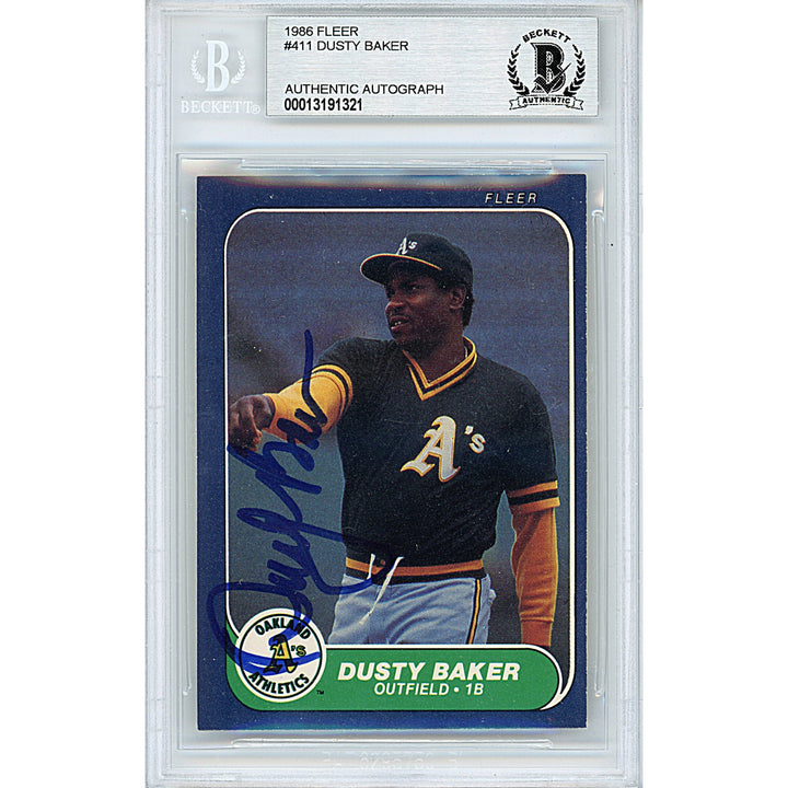 Dusty Baker Signed Oakland Athletics 1986 Fleer Baseball Card Beckett Authentic Auto Slab