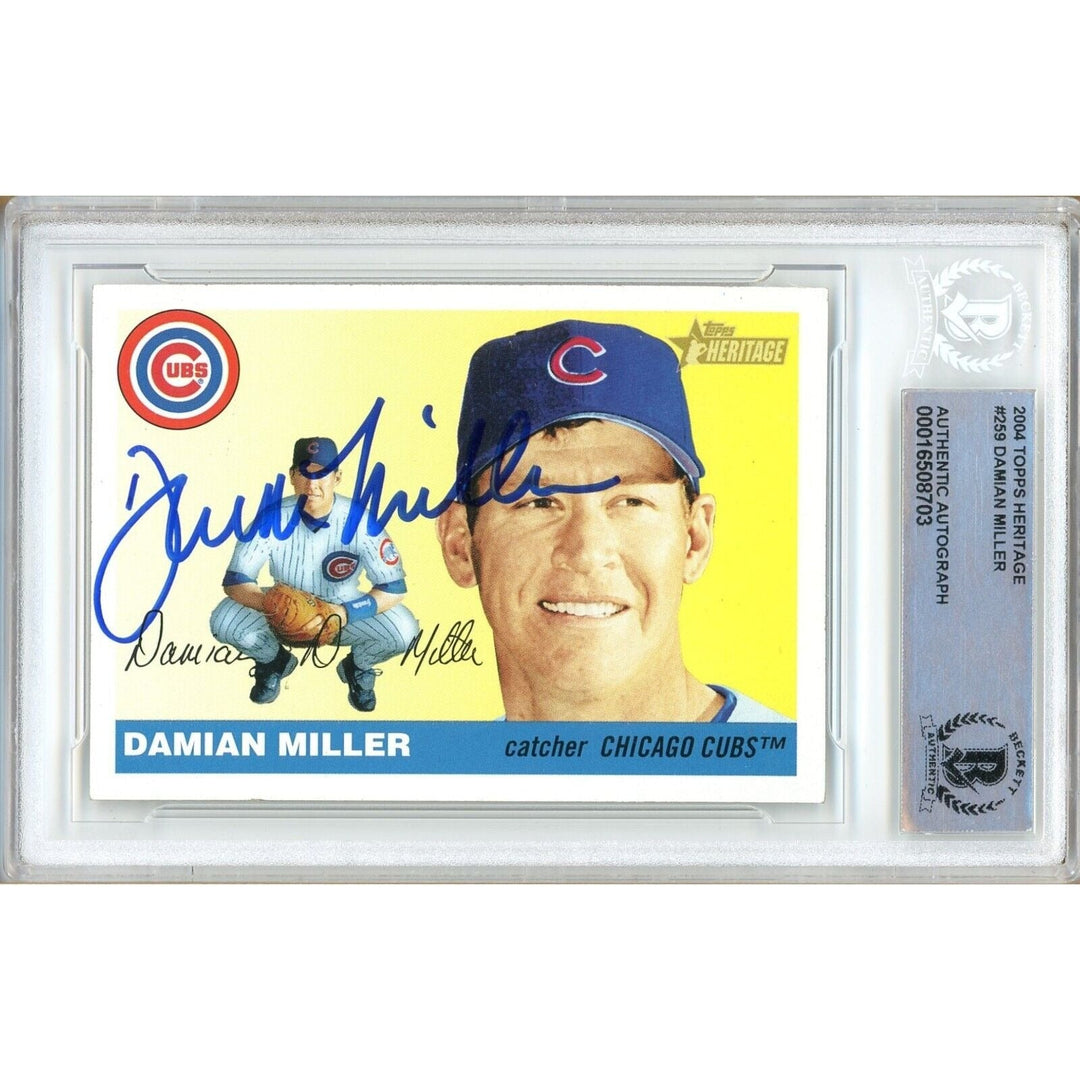 Damian Miller Chicago Cubs Signed 2004 Topps Heritage Baseball Card Beckett Auth Auto