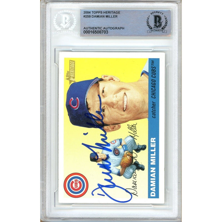 Damian Miller Chicago Cubs Signed 2004 Topps Heritage Baseball Card Beckett Auth Auto