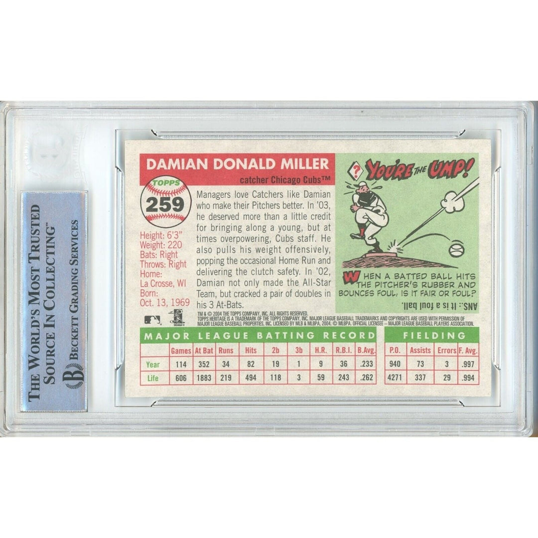 Damian Miller Chicago Cubs Signed 2004 Topps Heritage Baseball Card Beckett Auth Auto