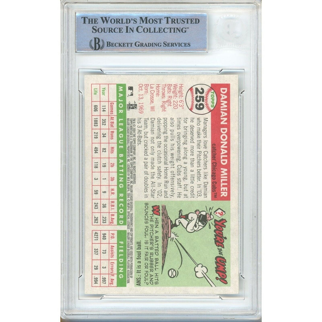 Damian Miller Chicago Cubs Signed 2004 Topps Heritage Baseball Card Beckett Auth Auto