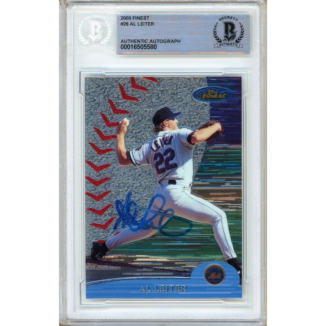 Al Leiter New York Mets Signed 2000 Topps Finest Card Beckett Auth Auto Slab