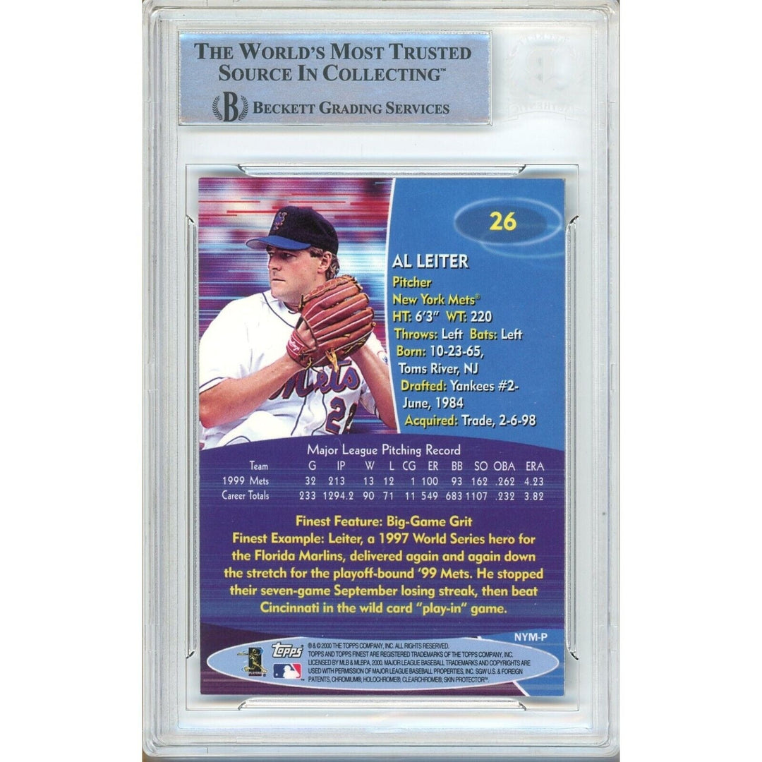 Al Leiter New York Mets Signed 2000 Topps Finest Card Beckett Auth Auto Slab