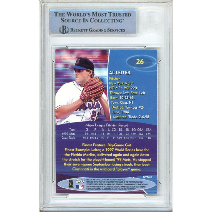 Al Leiter New York Mets Signed 2000 Topps Finest Card Beckett Auth Auto Slab