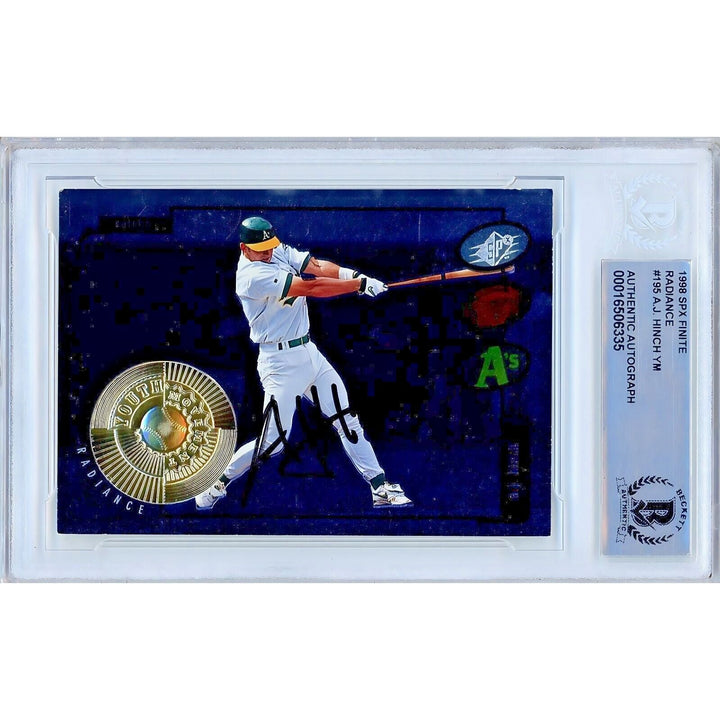 AJ Hinch Oakland Athletics Signed 1998 SPx Finite #195 BAS Auth Auto Slab